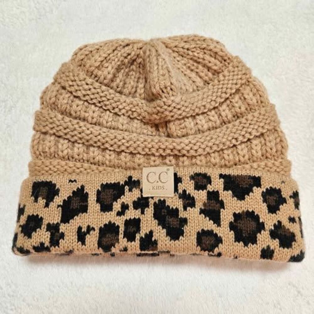 CC Exclusives Kids 2-5 Years Leopard Animal Print Ribbed Knit Beanie Hat